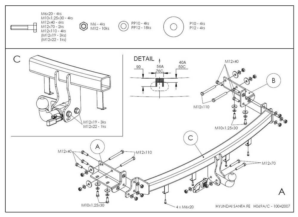 Фаркоп оцинкованный Galia H069C для Hyundai Santa Fe 2006-2012, Kia Sorento 2009-2012(паспорт и сертификат в комплекте)(без электрики)