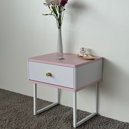 Тумба прикроватная на ножках ROYAL 5301 эко (Зефир-Белый-р.золото)