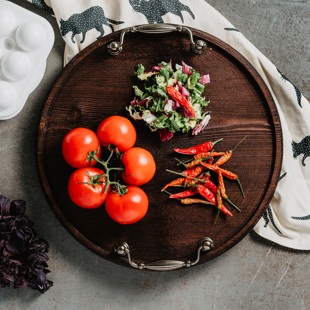 Круглый сервировочный поднос Art of Siberia с ручками для подачи блюд 380 мм. WS7