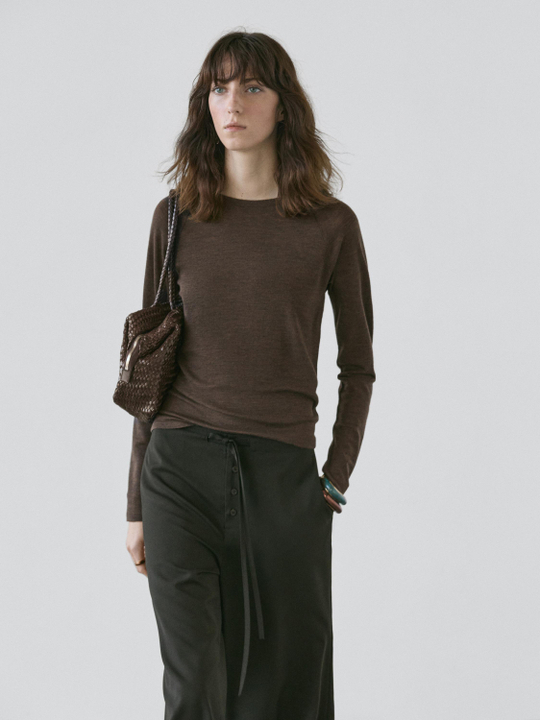 Massimo Dutti Шерстяная футболка с рукавами реглан, коричневый