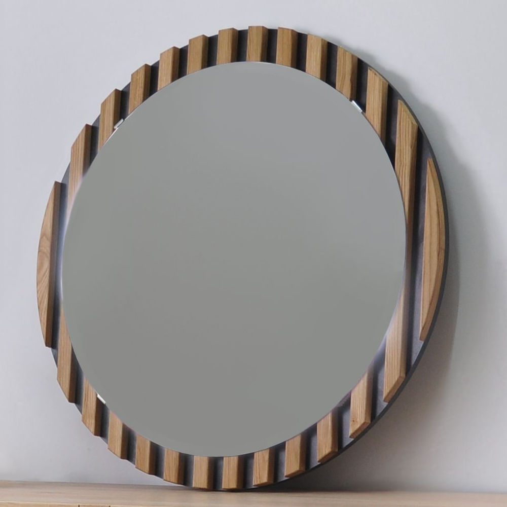 Зеркало настенное 81х81, Пиафорте Нигелла, круглое, в деревянной раме, в прихожую, ванну, дачу, массив дерева, черный, Dipriz