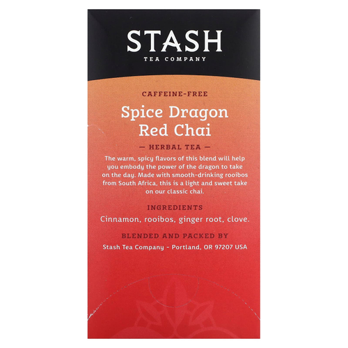 Stash Tea, Herbal Tea, Spice Dragon Red Chai, без кофеина, 18 чайных пакетиков, 36 г (1,2 унции)