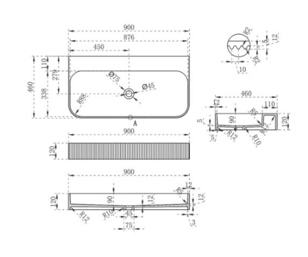 Раковина из искусственного камня Vincea VWB-6SG90MW, 900*460*120, подвесная, цвет белый матовый, , шт