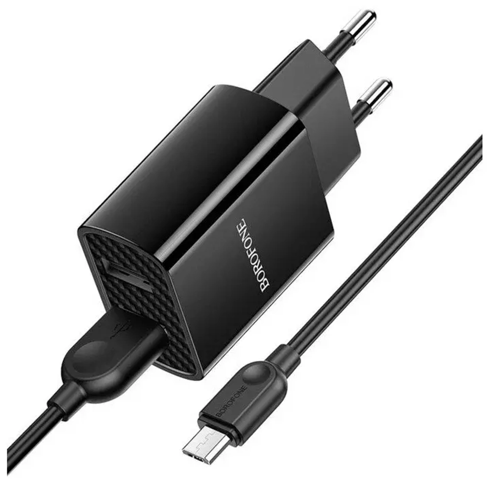 Зарядное сетевое с кабелем MicroUSB 2.1A 2-USB BOROFONE BA53A Черный