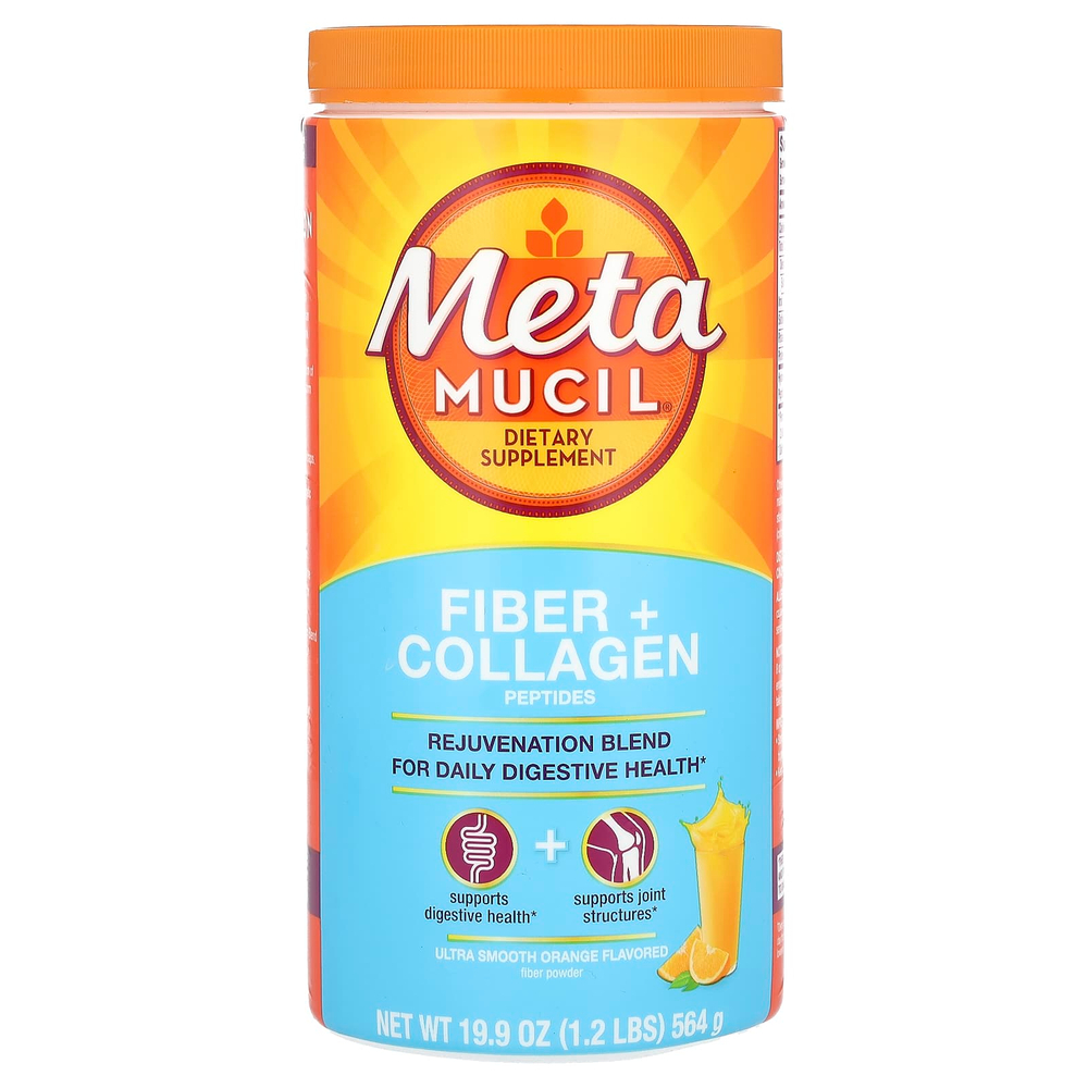 Metamucil, клетчатка и пептиды коллагена, со вкусом апельсина, 564 г (1,2 фунта)
