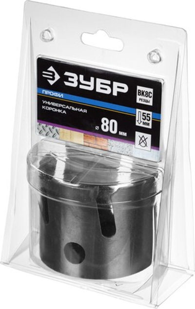 ЗУБР Проуниверсал, 80 мм, коронка с твердосплавными резцами, Профессионал (29514-80)