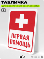 Табличка для обеспечения безопасности "Первая помощь", для офиса, по охране труда для предприятия, организаций, 40х30 см, Silver Plane x Айдентика Технолоджи