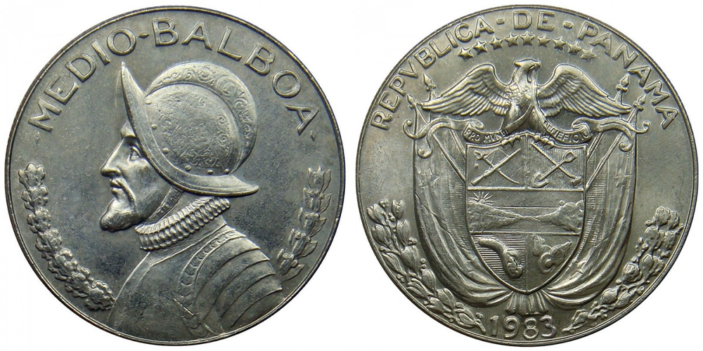 Панама 1/2 бальбоа, 1973 - 1993 Васко Нуньес де Бальбоа XF