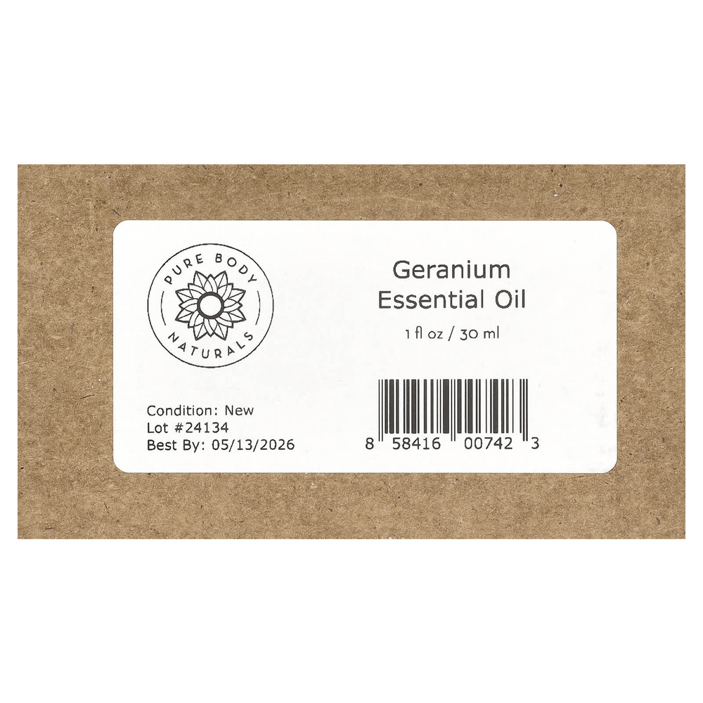 Pure Body Naturals, 100% чистое эфирное масло, герани, 30 мл (1 жидк. унц.)