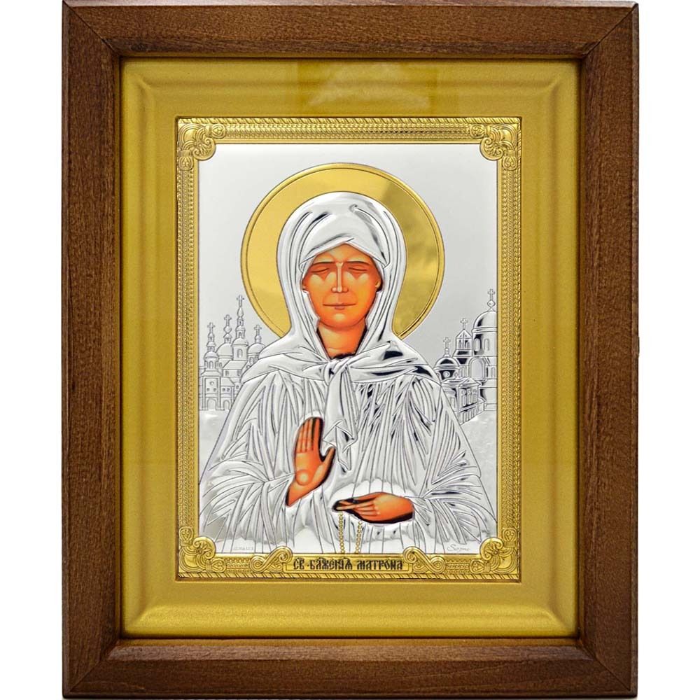 Матрона Московская. Икона в серебряном окладе, в деревянном киоте.