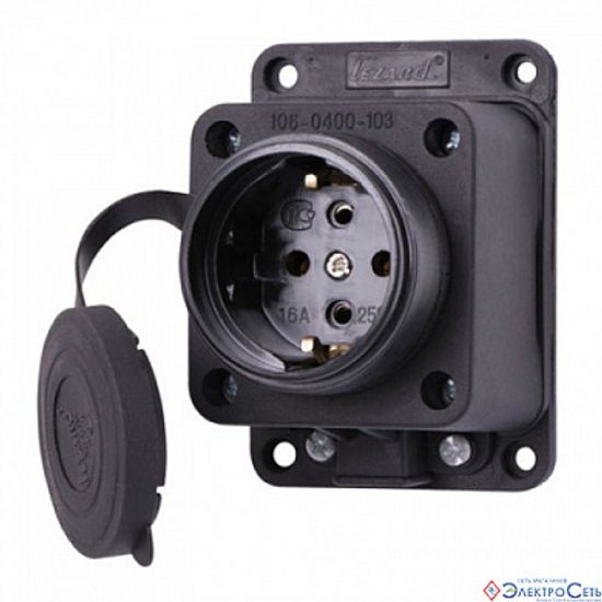 Колодка каучук с крышкой  1 гн с/з черная IP65 16 А