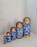 Матрешка 5м 15см гжель нижегородская роспись интерьерная