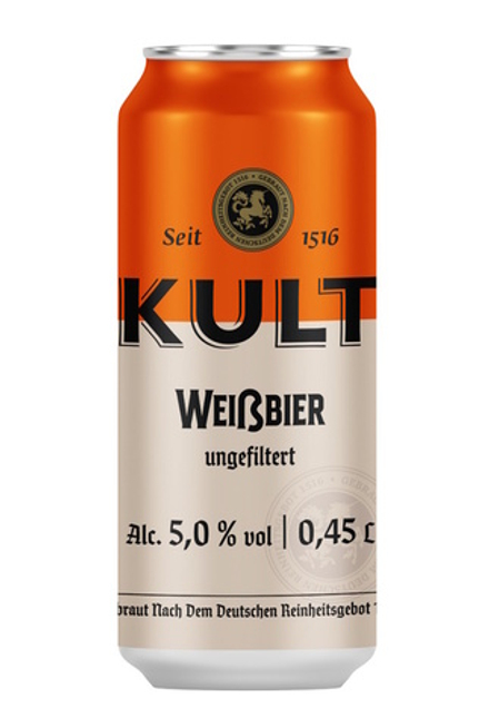 Пиво "KULT Weissbier" пшеничное нефильтрованное 0,45л. ж/б Крыница