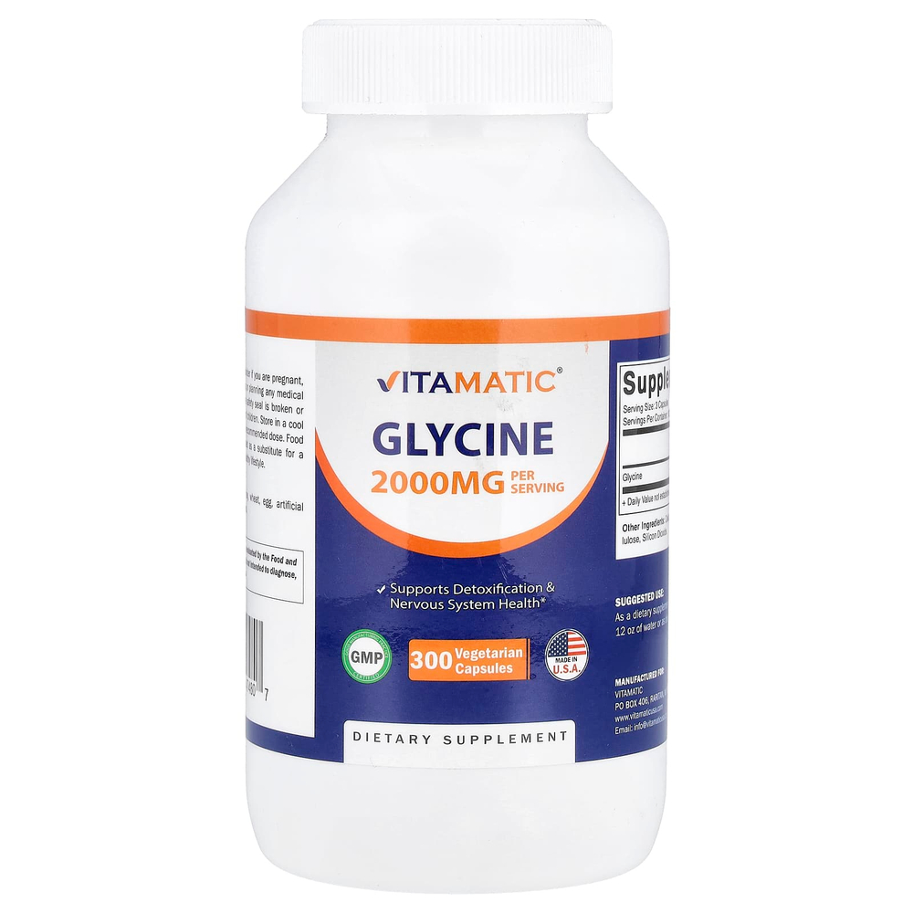 Vitamatic, глицин, 300 вегетарианских капсул (666 мг в 1 капсуле)