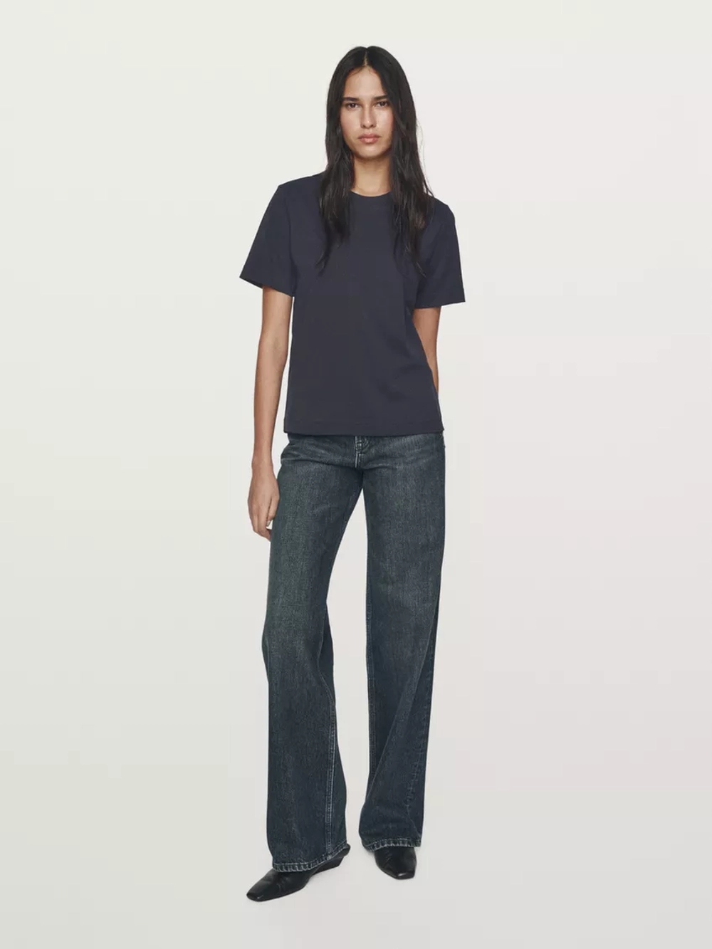 Massimo Dutti Футболка с коротким рукавом из 100% хлопка, темно-синий