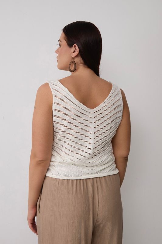 Майка вязаная ажурная, молочный