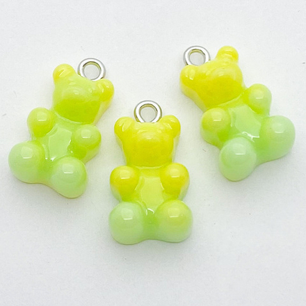 Подвеска Мишка, цвет желтый+зеленый, размер 17*11 мм, серебристый бейл, цена за 1 шт