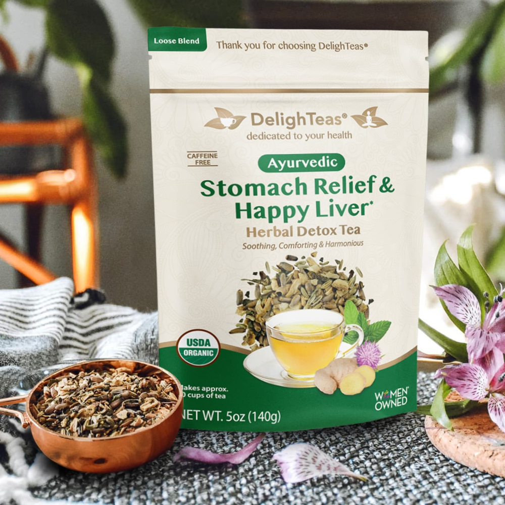DelighTeas, Ayurvedic Stomach Relief & Happy Liver, травяной чай для выведения токсинов, рассыпчатая смесь, без кофеина, 140 г (5 унций)