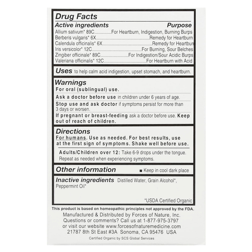 Forces of Nature, изжога, органическое растительное средство, со вкусом мяты, 10 мл (0,34 жидк. унции)