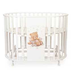 Кроватка-трансформер овальная Vikalex Мишкина Компания с маятником белый