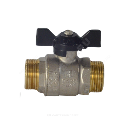 Кран шаровой латунь никель Pride Ду 25 Ру40 НР полнопроходной бабочка аналог 11б27п1 LD 47.25.Н-Н.Б