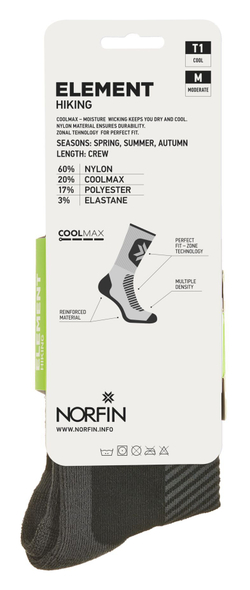 Носки Norfin T1M ELEMENT HIKING COOLMAX CREW р.(42-44) L