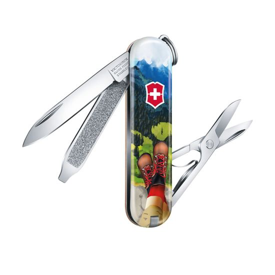 Складной нож Victorinox 0.6223.L2002 I love Hiking c клинком из стали X55CrMo14, рукоять Cellidor