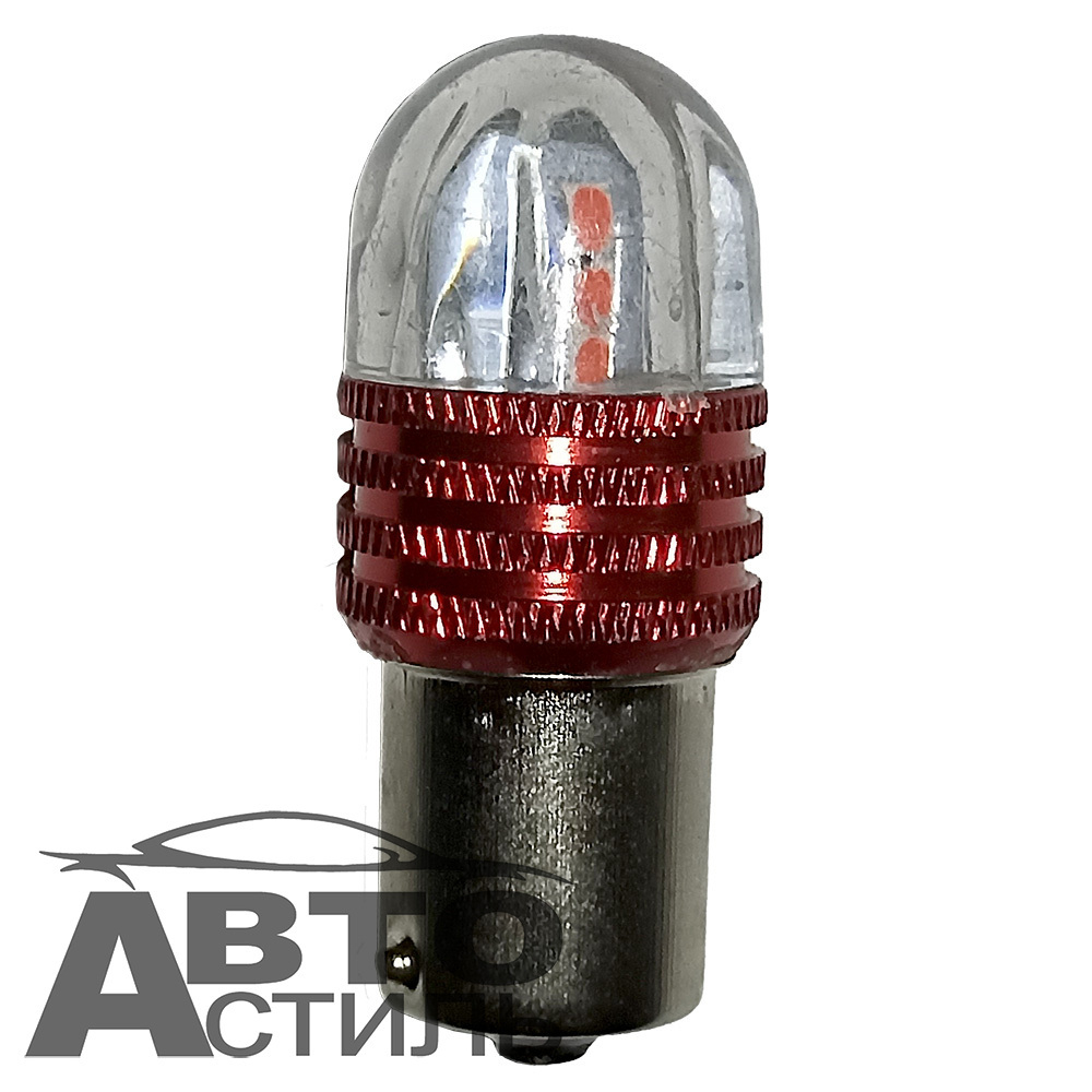 Светодиод 12V T25   6SMD 1156 Red CL 1конт КРАСНЫЙ Прозрачн с красным ободом в стекл колбе