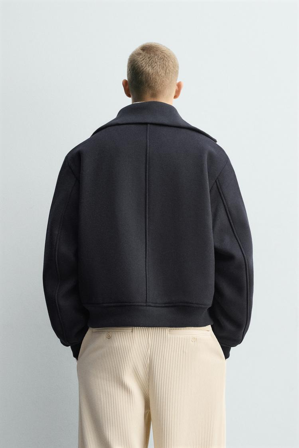 ZARA СТЕГАНАЯ КУРТКА С ВОРОТНИКОМ В РУБЧИК, МОРСКОЙ СИНИЙ