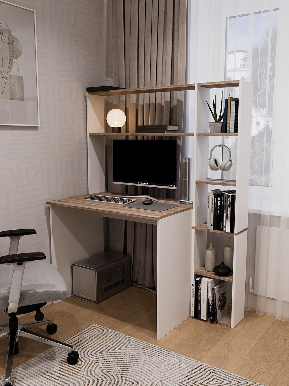 Стол компьютерный, стол письменный, белый дуб,120*60