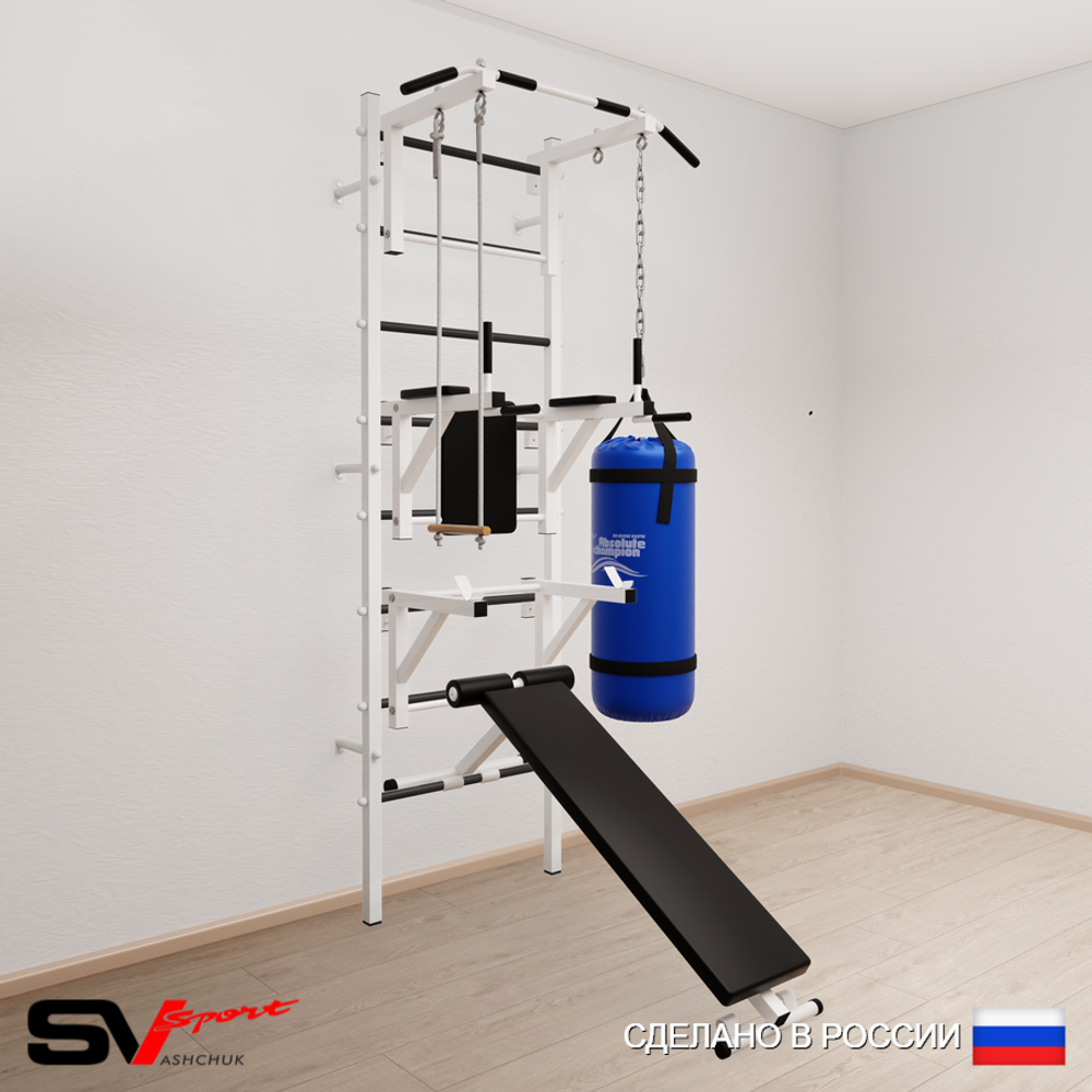 Шведская стенка Sv Sport усиленная 6933 (Турник стандарт/Брусья/Стойка/Скамья/Трапеция/Цепь/Мешок 30кг)