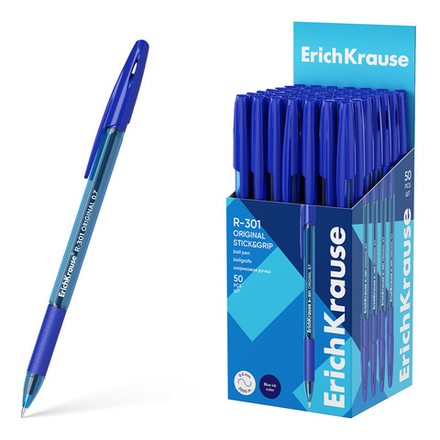 Ручка шар. ЕК R-301 Stick&Grip Original синяя, 1мм, прозр.корп.