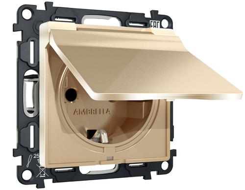 MA608010 Комплект механизма электрической розетки ALFA Шампань с/з с шторками и крышкой IP44 QUANT (AP6080, VM141)