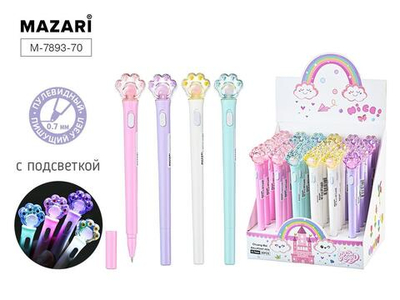 Ручка шарик. 0,7мм. "Лапки" синяя с подсветкой, смен.стерж. 98мм. (Mazari)