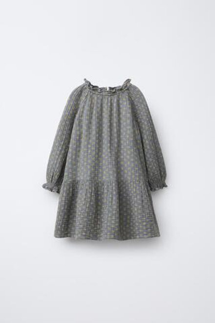 ZARA ПЛАТЬЕ ИЗ БАМБУКА С ЦВЕТОЧНЫМ ПРИНТОМ, ЗЕЛЕНЫЙ/СЕРЫЙ