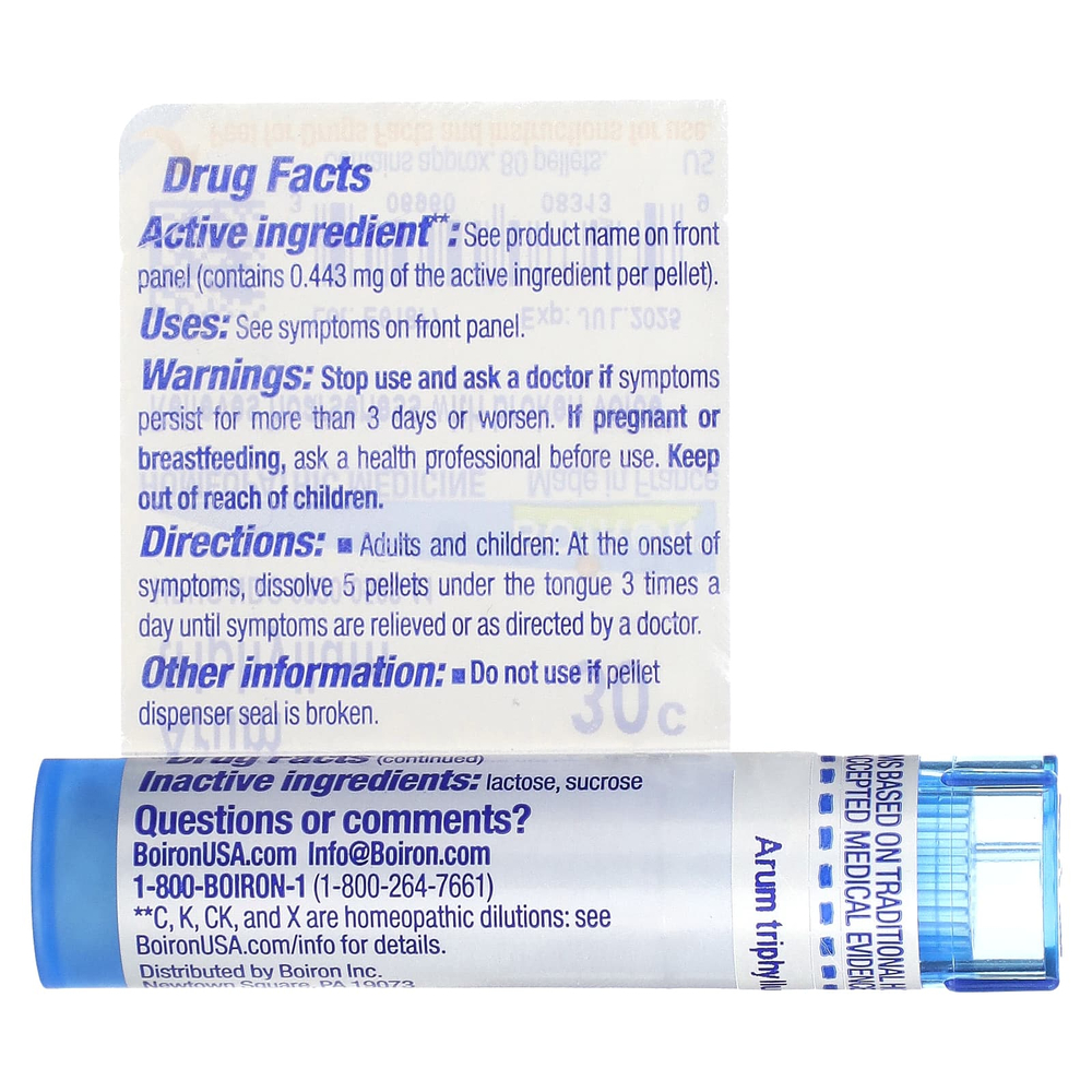 Boiron, Arum triphyllum, 30C, для облегчения боли в горле, прибл. 80 гранул
