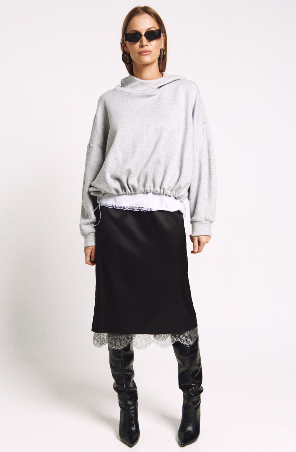 Юбка с кружевом 1248 черный / графит