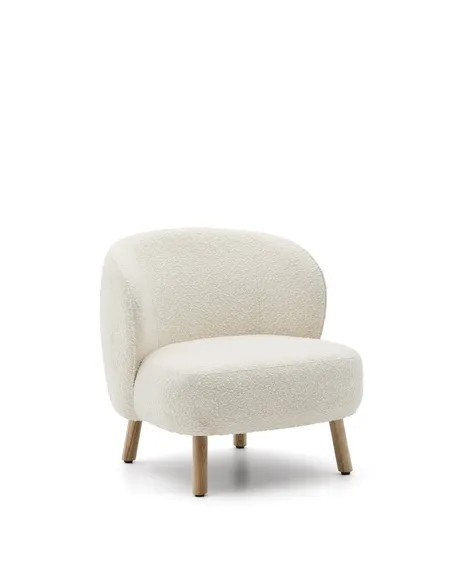 Кресло Ulit из белого букле с ножками из светлого бука