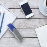 Степлер №10 BRAUBERG "Delta", до 12 листов, с резиновой накладкой и антистеплером, серый, вставка ассорти, 222553