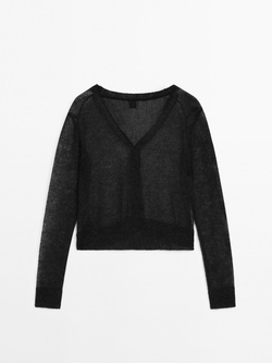 Massimo Dutti Короткий ажурный кардиган, черный