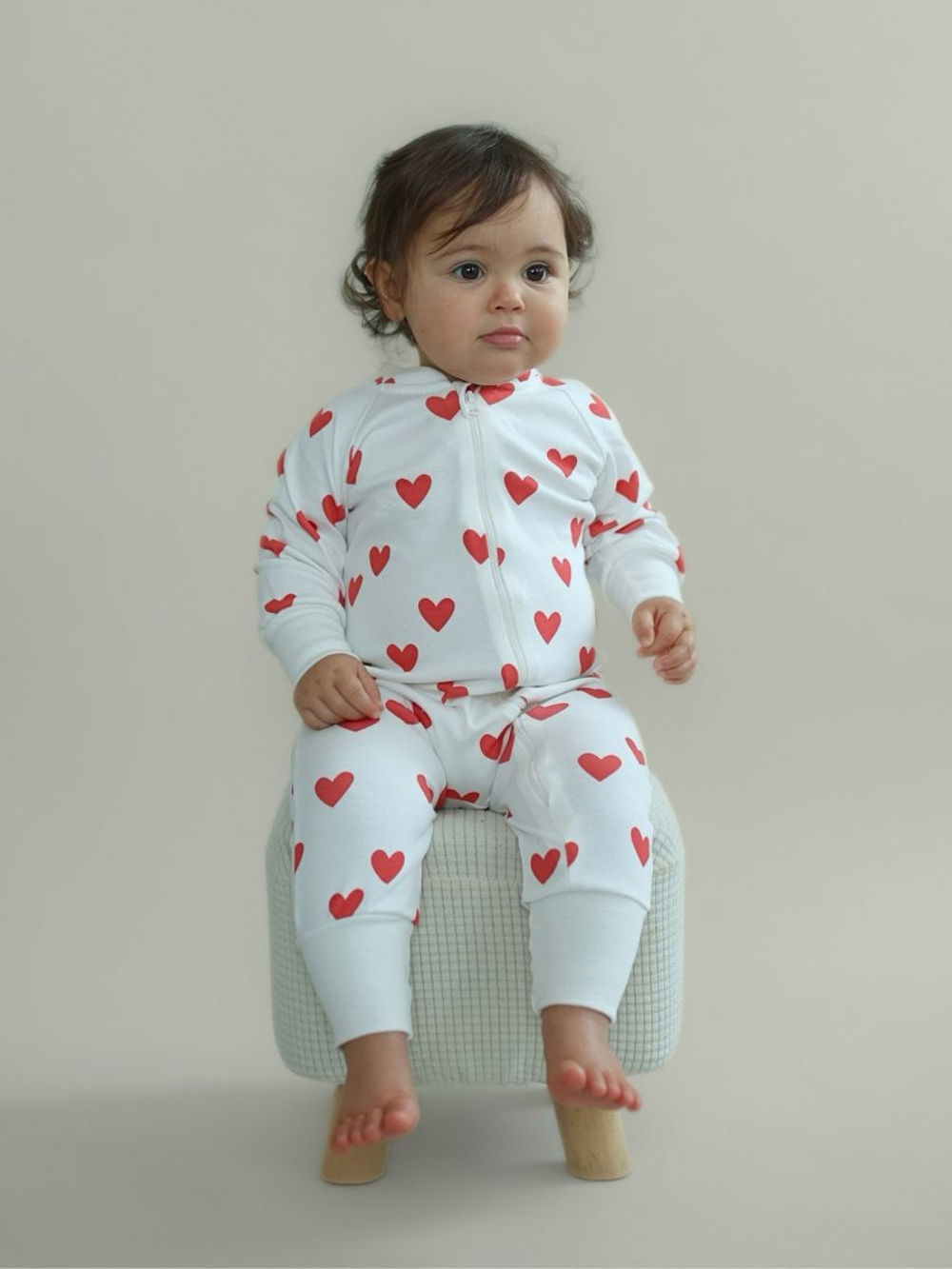 Комбинезон растущий на молнии "Сердечки", Крем