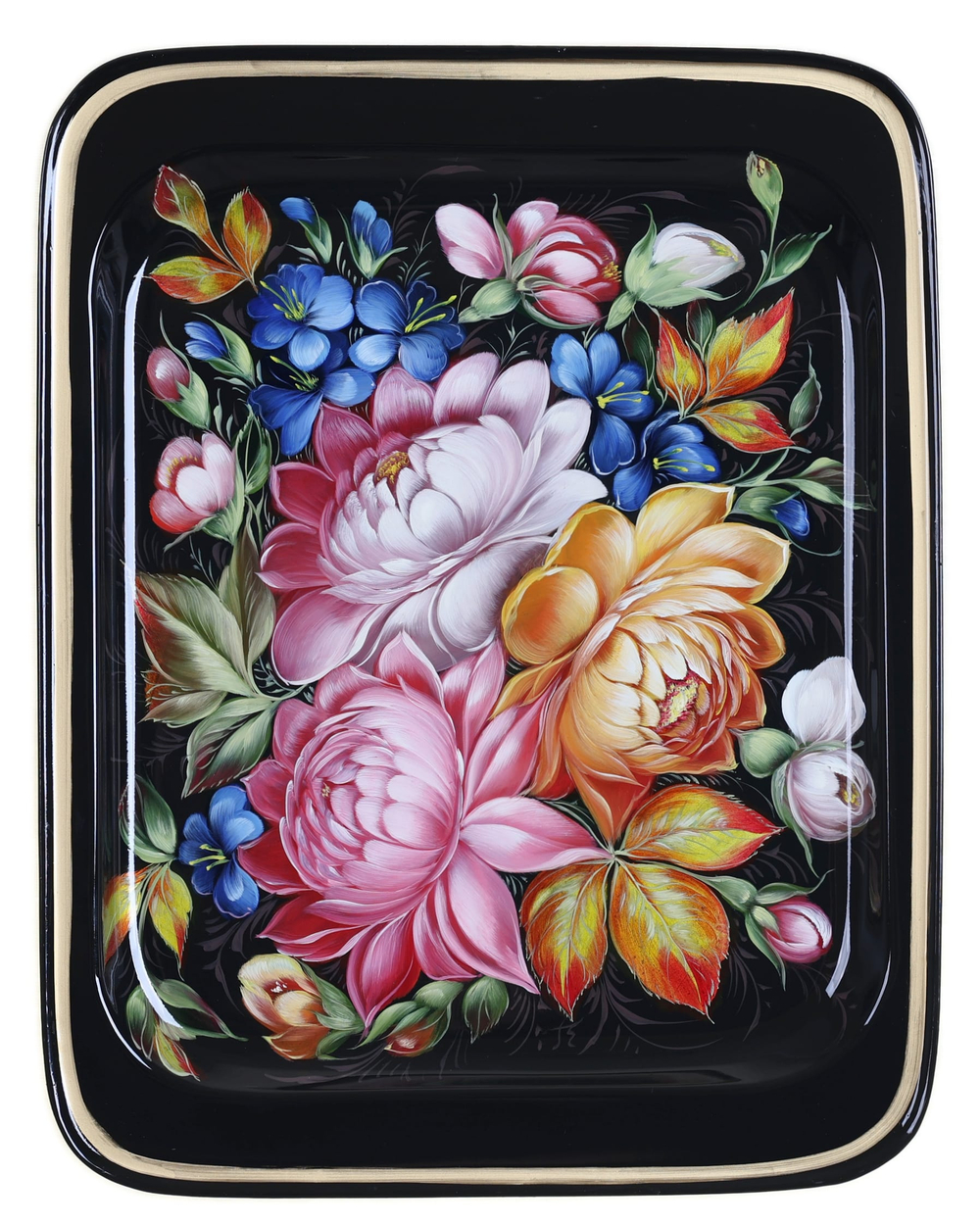 Жостовский поднос декоративный, размер 33х26 см (A13), металлический