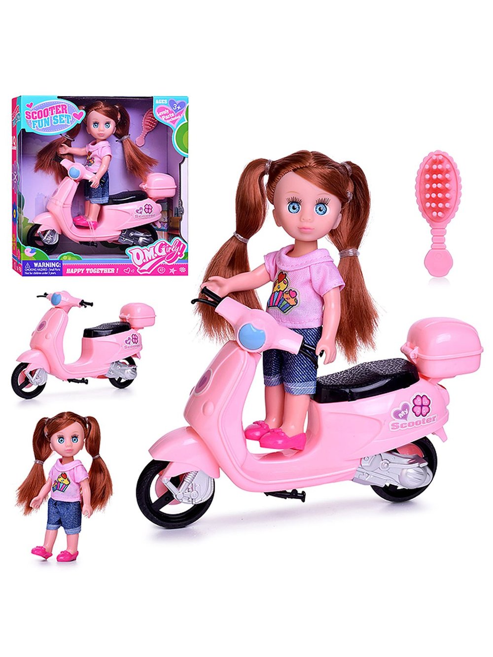 Кукла Иришка на мотоцикле с аксессуарами розовый (64009)