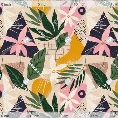 Цветочный коллаж из современных орхидей и абстрактных геометрических форм by Angelina Bambina 375 DPI