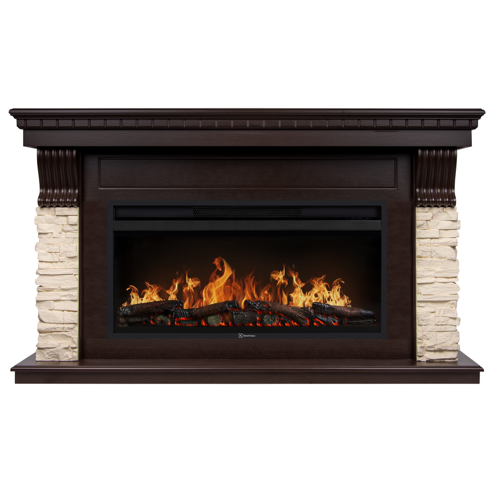 Каминокомплект: Очаг Electrolux EFP/P-3620LS, портал Michigan 42/40/36, камень молочный, шпон темный