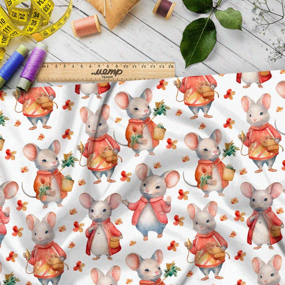Ткань премиум сатин забавные мыши