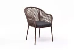 "Лион" стул плетеный из роупа, каркас из стали коричневый (RAL8016) муар, роуп коричневый круглый, ткань темно-серая 027