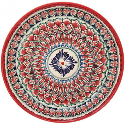 Ляган плоский 38см красный Риштанская Керамика