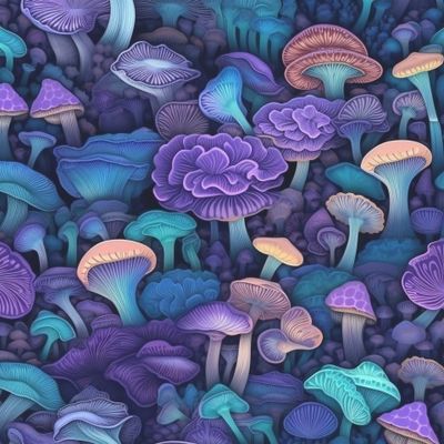Живые, вибрирующие грибы. Мандала. Полотно, флуоресцент.