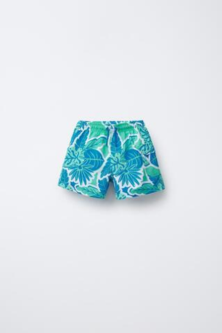 ZARA ПЛАВКИ С ПРИНТОМ «ЛИСТЬЯ», БИРЮЗОВЫЙ